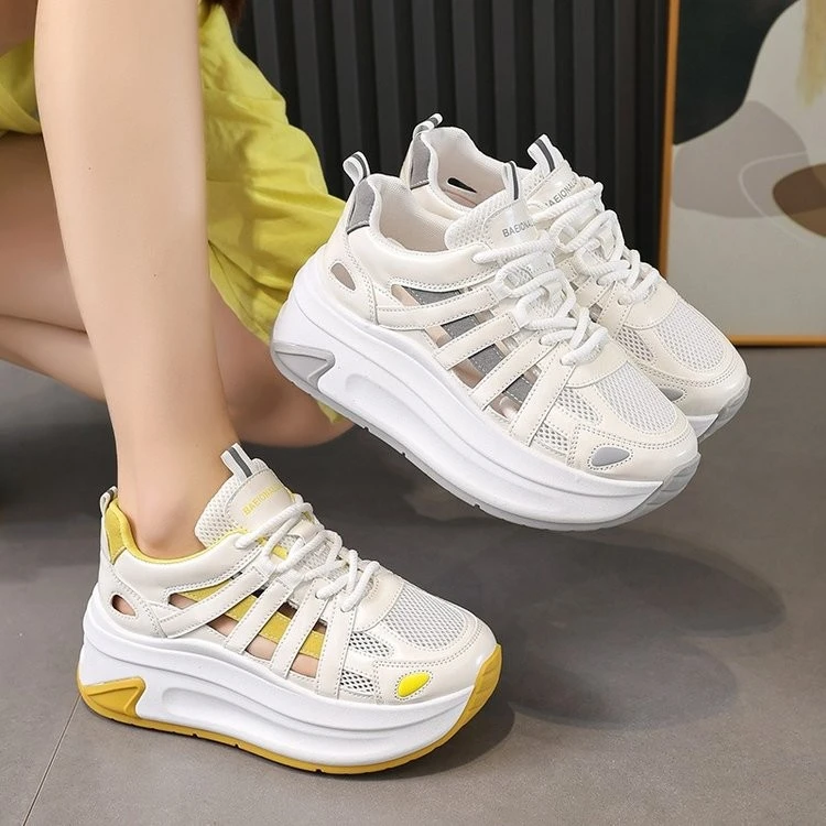 网面休闲女鞋2025夏季新款厚底增高鞋松糕透气板鞋休闲运动百搭