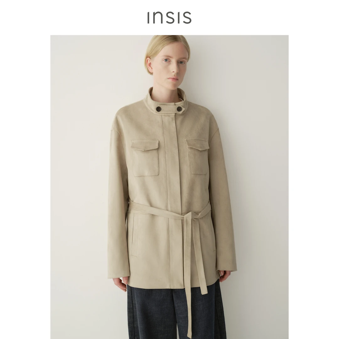 INSIS FEMME麂皮感2026春季复古文艺风猎装口袋多穿领直身外套女