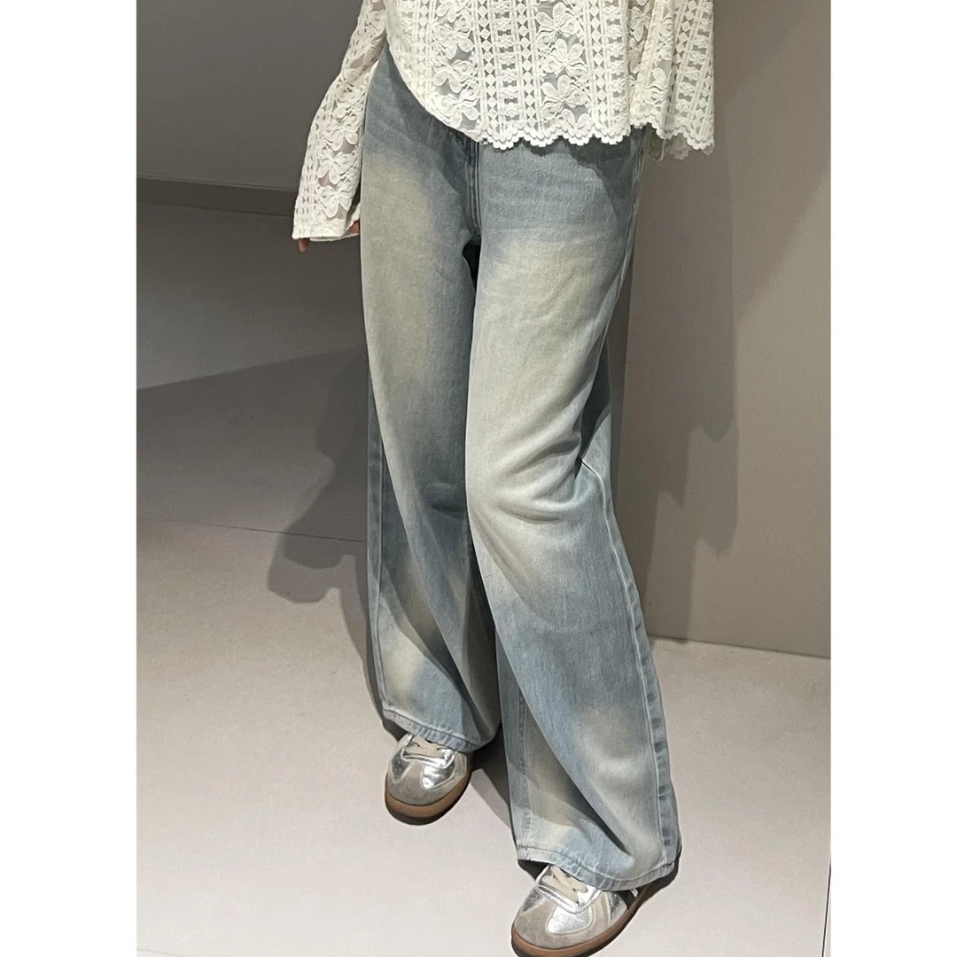 慵懒风显瘦水洗浅蓝色牛仔裤春夏宽松直筒休闲托地裤阔腿裤长裤女