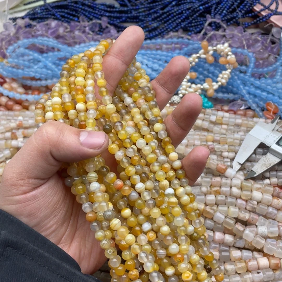 玛瑙/玉髓珠宝半成品未镶嵌一条装6mm黄波斯湾玛瑙圆珠