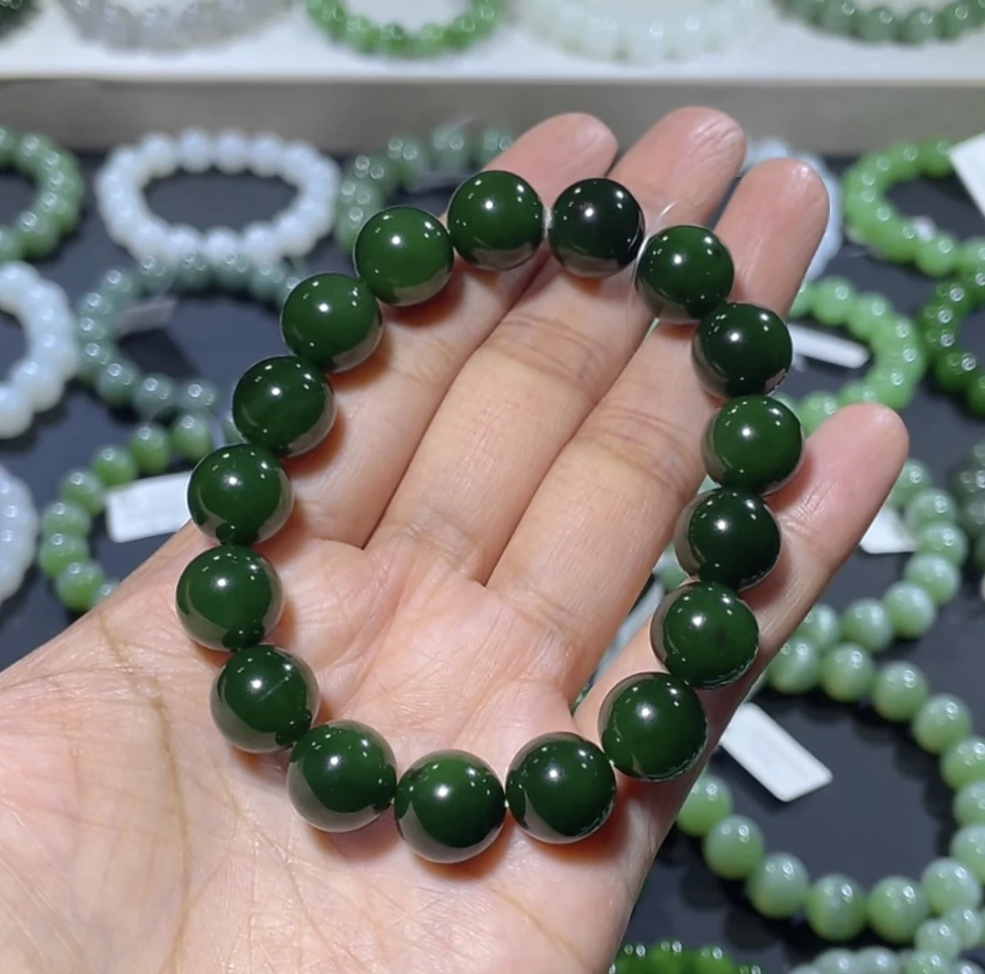 和田玉俄罗斯七号矿坑红皮老料碧玉手串约12mm时尚男士女士手链