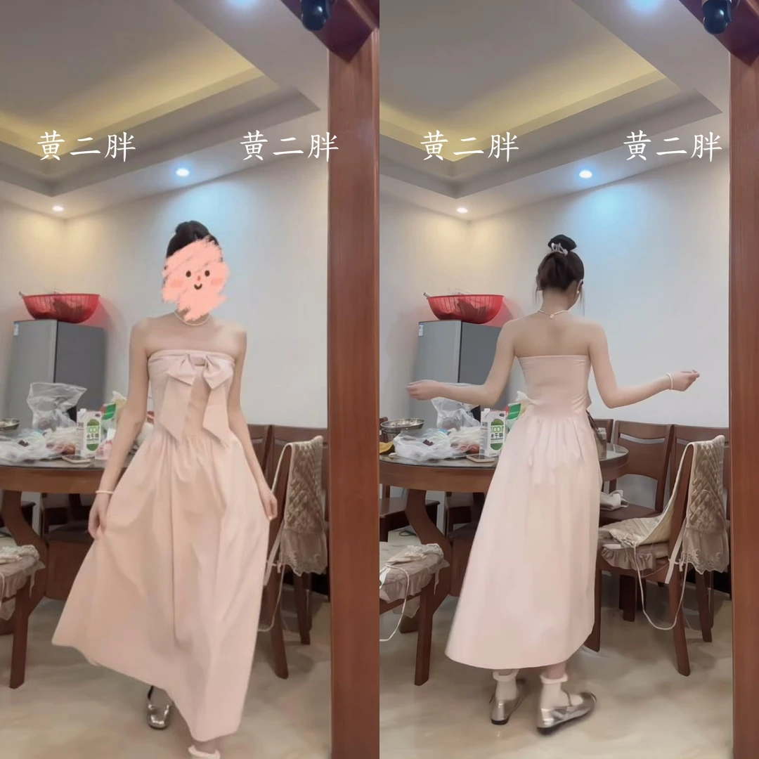 蝴蝶结抹胸连衣裙女高级感气质收腰显瘦公主裙礼服2025夏季新款