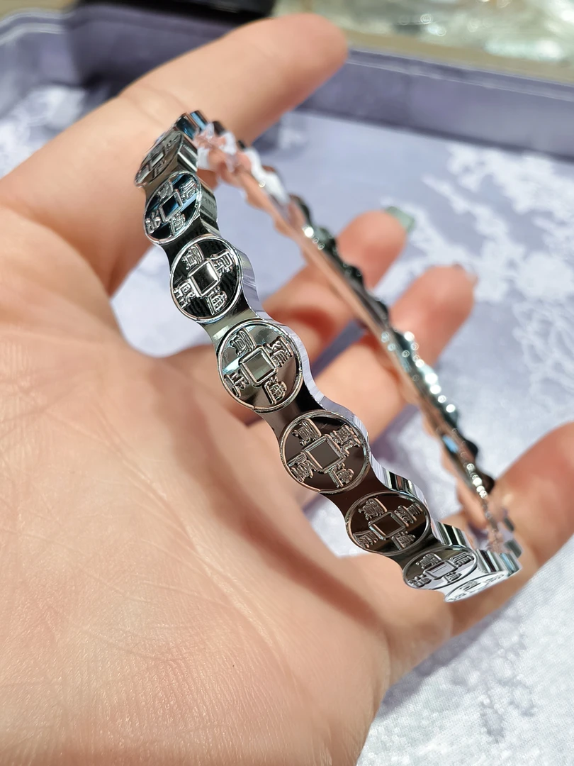 足银手镯 足银五帝币新款闭口手镯 实心 时尚闭口