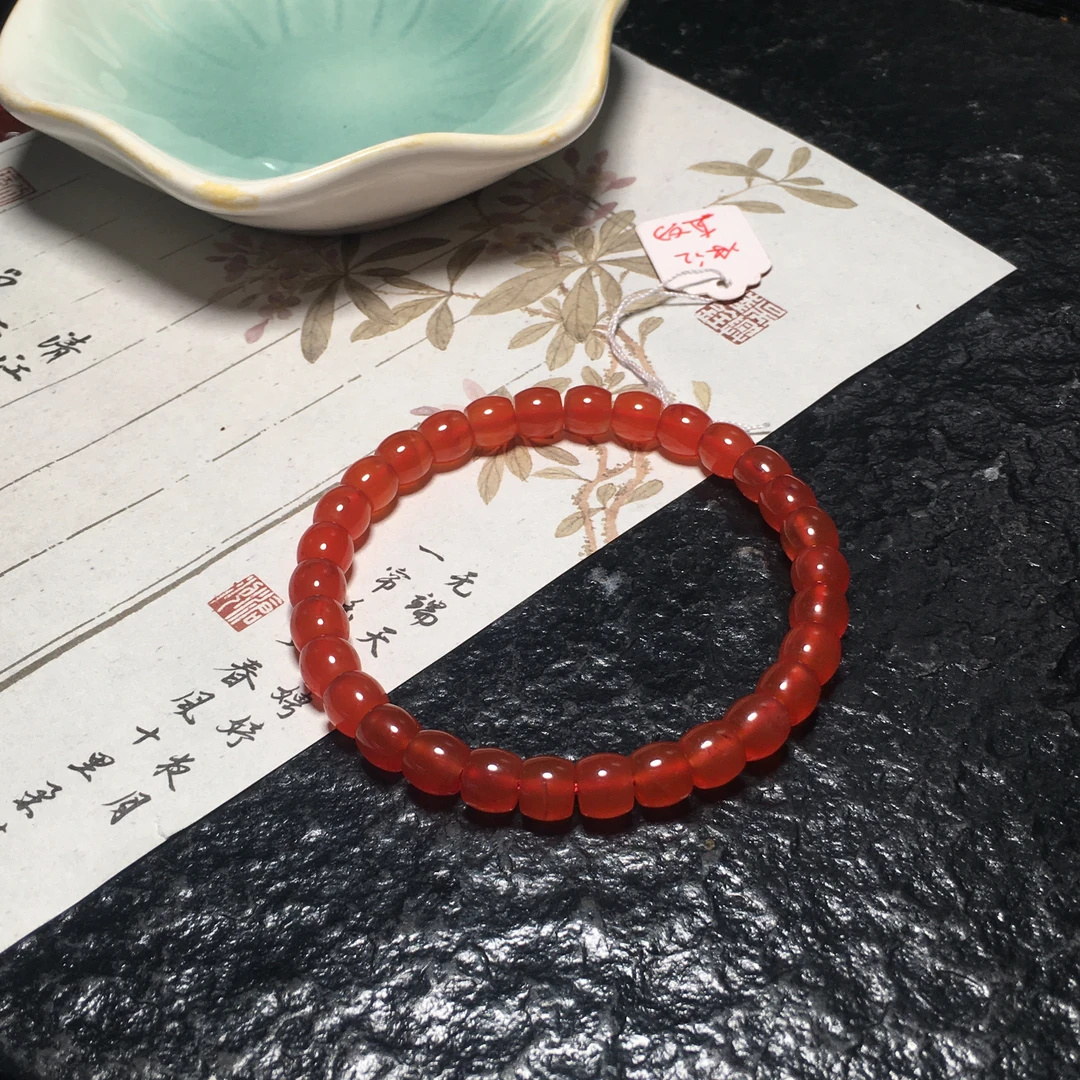 【朱锦南红】天然保山南红玛瑙冰红单圈直切手串高冰起荧光7mm15.8g
