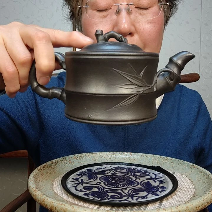 紫砂茶壶石黄竹节壶300毫升左右