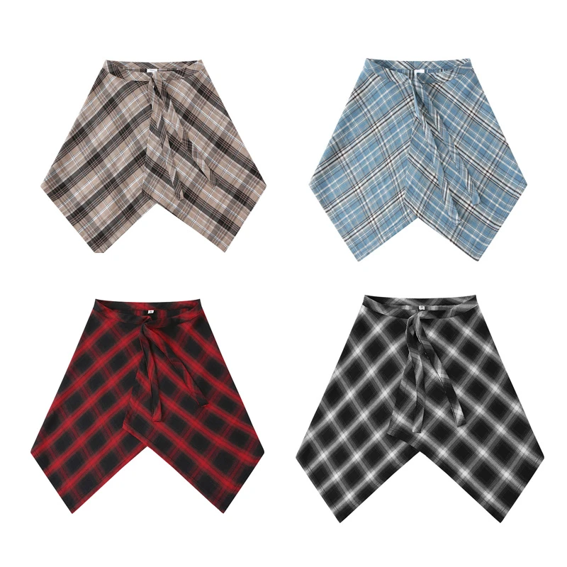 【mr.three专属】街舞格子屁帘高街下摆时尚休闲格纹假衬衫系腰裙