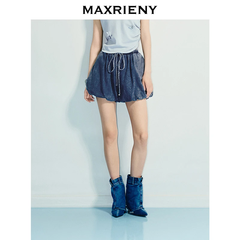 【商场同款】MAXRIENY精致日常感宽松牛仔短南瓜裤25夏款牛仔短裤