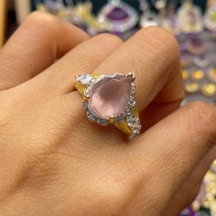 水晶戒指银S925镶嵌天然水晶戒指