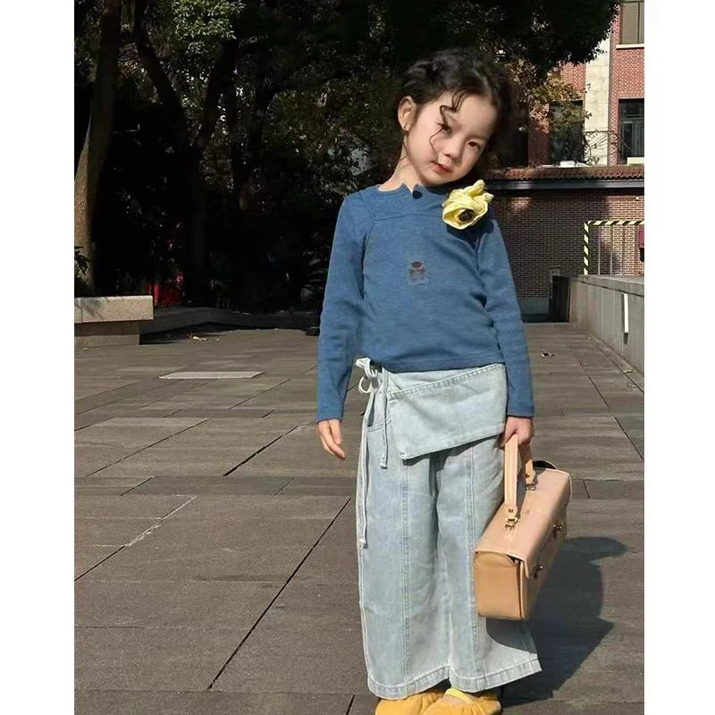 女童春装套装2025新款洋气儿童吊带上衣女宝网红屁帘牛仔裤三件套