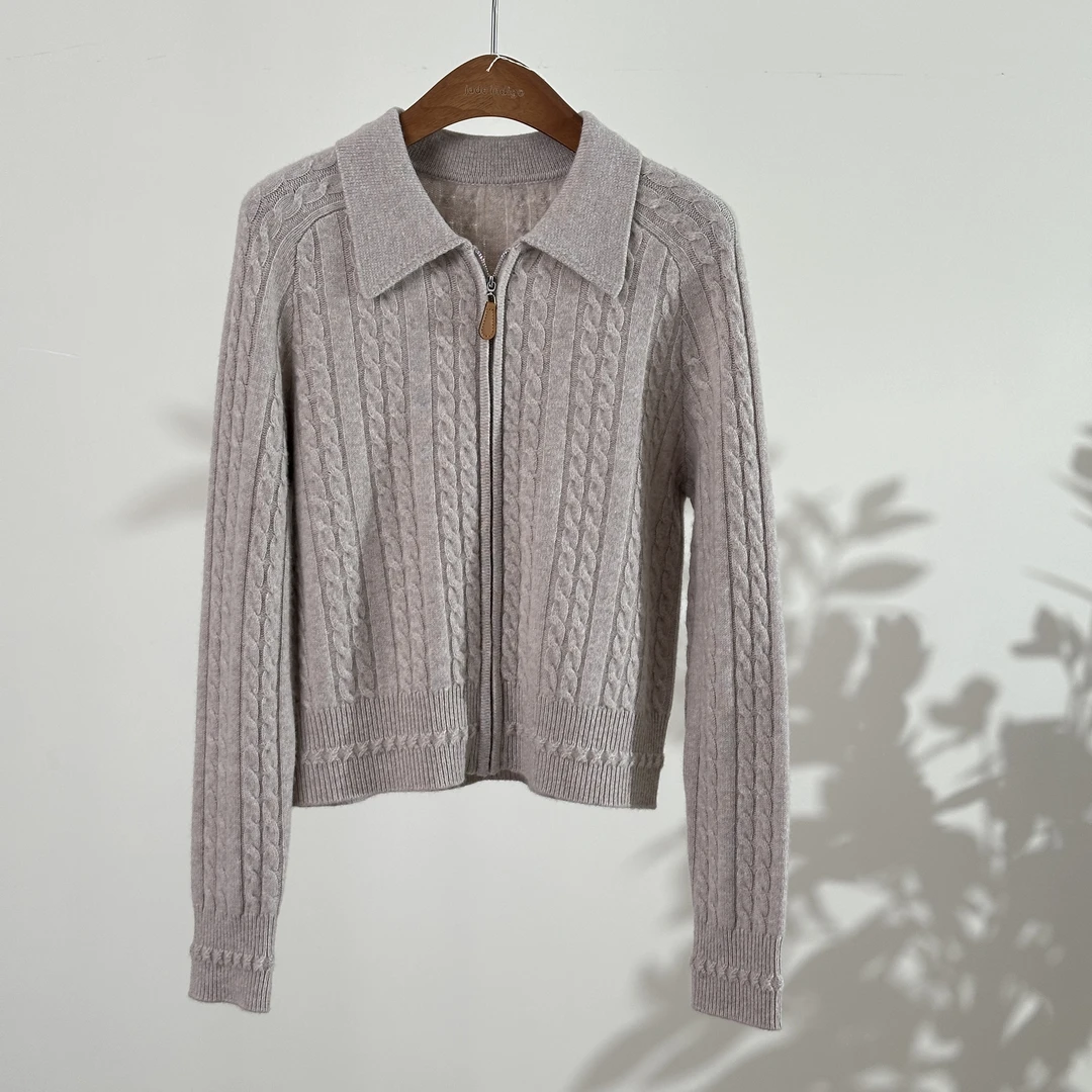 90.2%绵羊毛9.8%山羊绒女士毛衣外套（H-63）