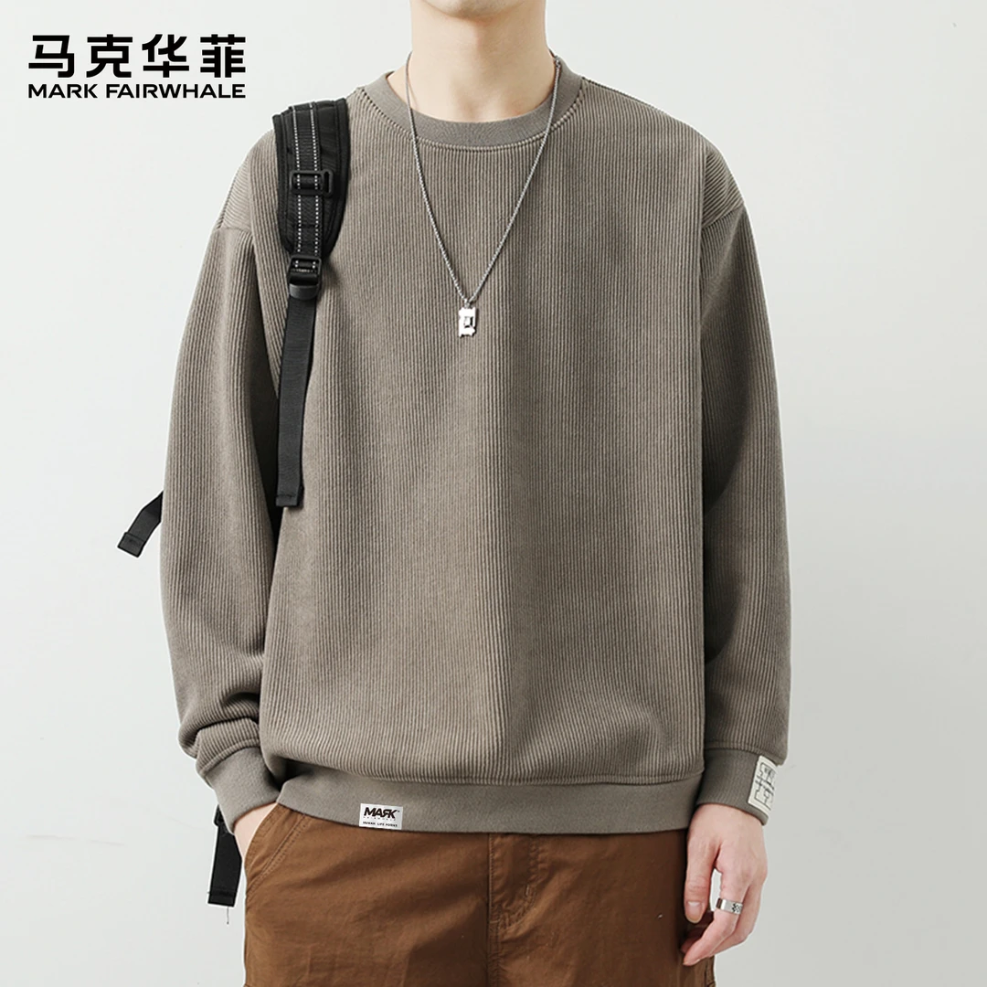 马克华菲卫衣男士秋季情侣圆领套头衫黑色宽松长袖针织上衣运动款