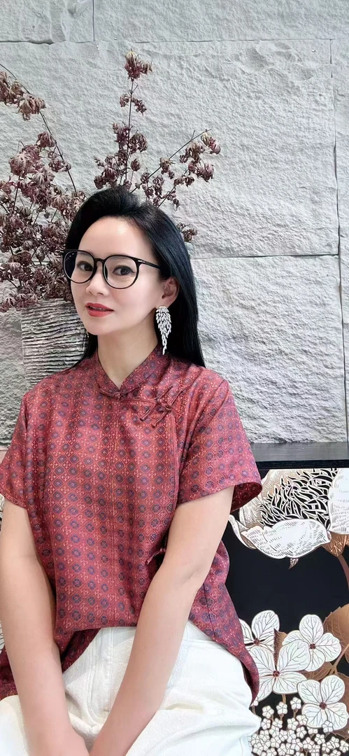 夏季新中式桑蚕丝提花斜襟短袖国风典雅上衣
