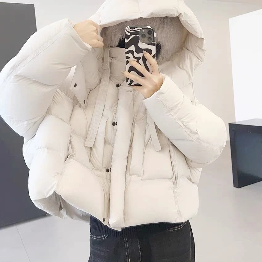 泡芙羽绒服女短款2024新款雾感超轻加厚小个子90白鸭绒面包服外套
