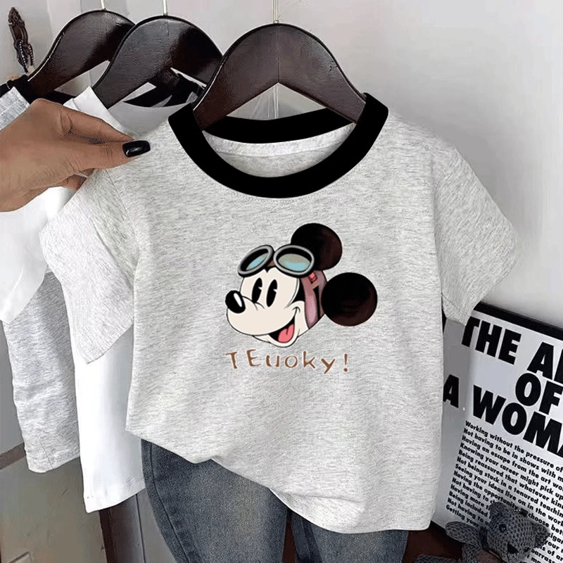 儿童纯棉T恤短袖新款夏季卡通米奇印花男女宝宝洋气半袖t百搭上衣