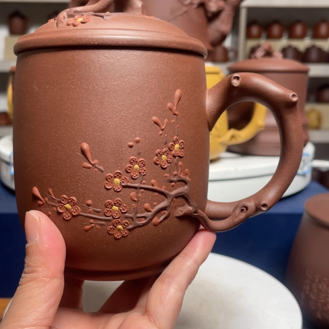 茶杯紫砂紫泥梅花杯