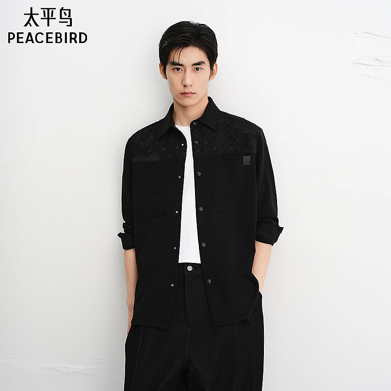 【商场同款】太平鸟男装 秋季老花刺绣衬衫男B1CHE3320