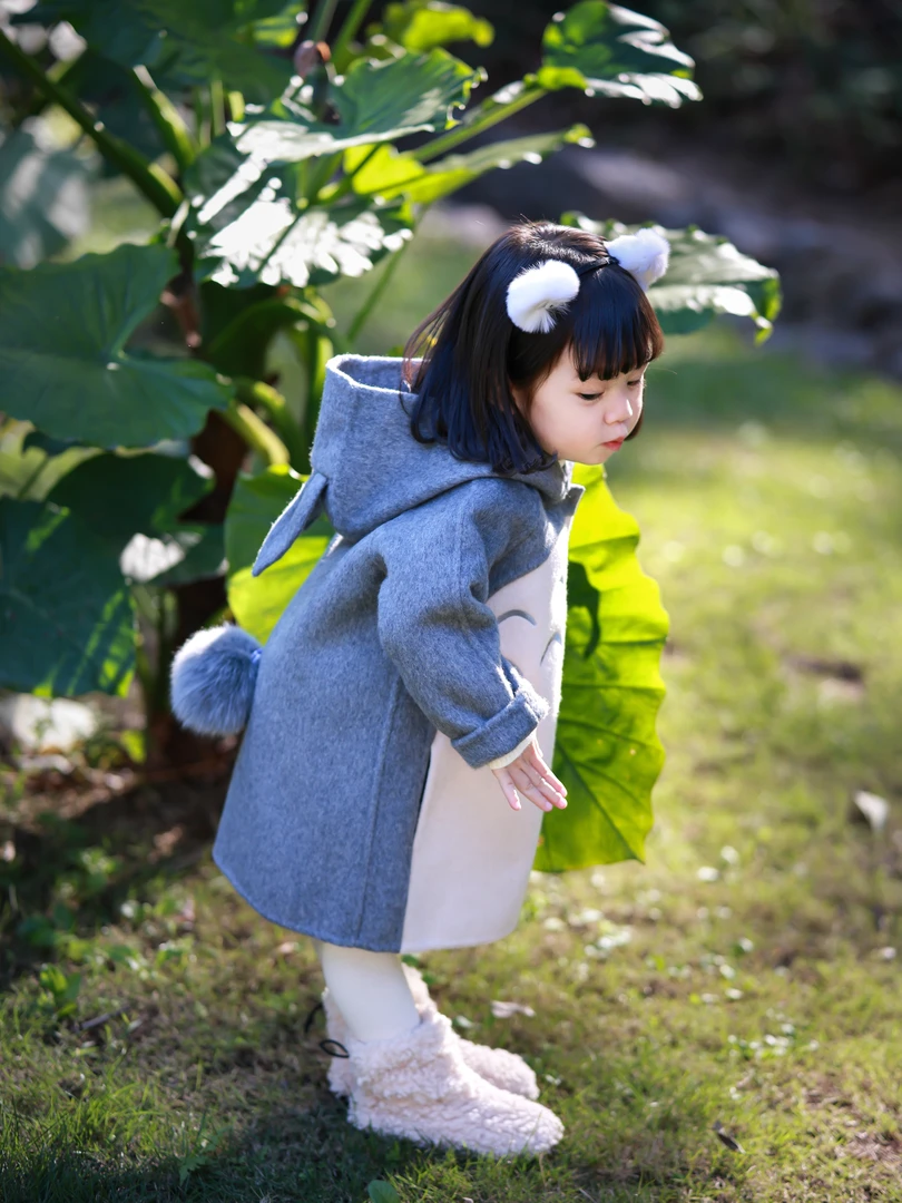 AnyinGirl【煤球】中小女童高端手缝羊毛大衣女宝宝卡通可爱外套