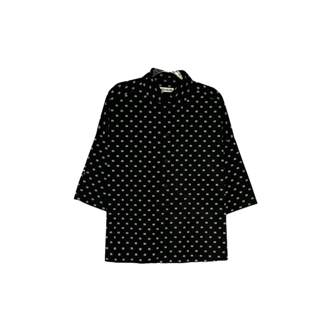99新 Balenciaga/巴黎世家 012804 Logo字母印花短袖衬衫 36码
