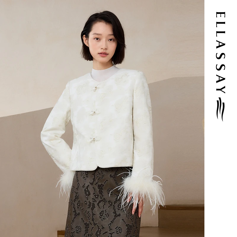 ELLASSAY歌力思26早春新款提花宝云纹轻中式棉服女EWE371L00200