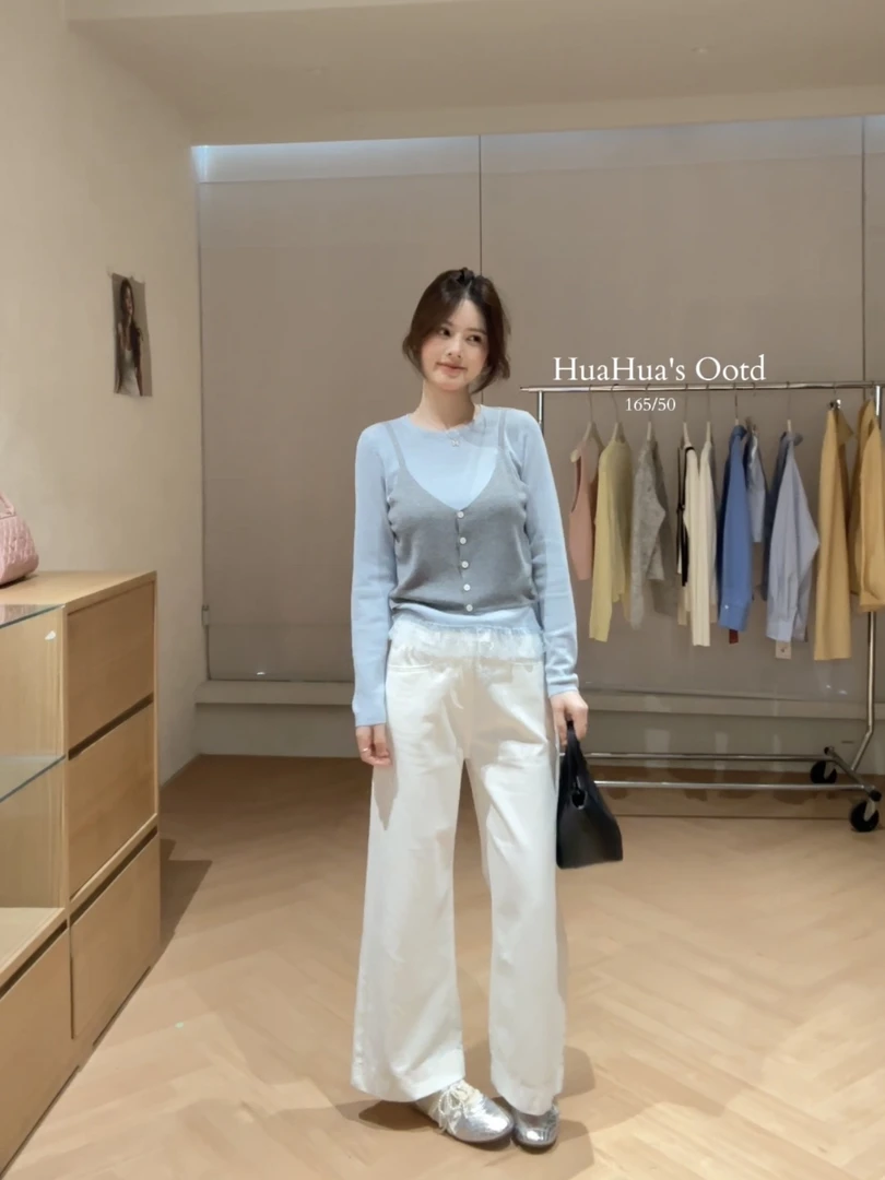 【花花】甜系叠搭~韩系修身针织打底衫拼接撞色吊带假两件针织衫