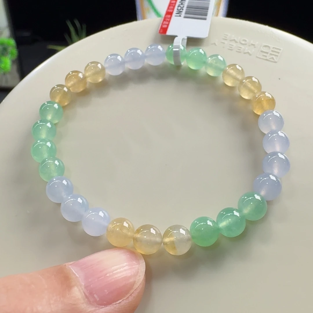 翡翠未镶嵌手链冰种幻彩多宝单圈6mm