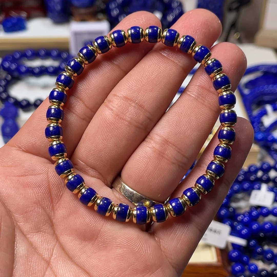 青金石银S925镀金镶嵌精品6mm金盾（可拆扭）