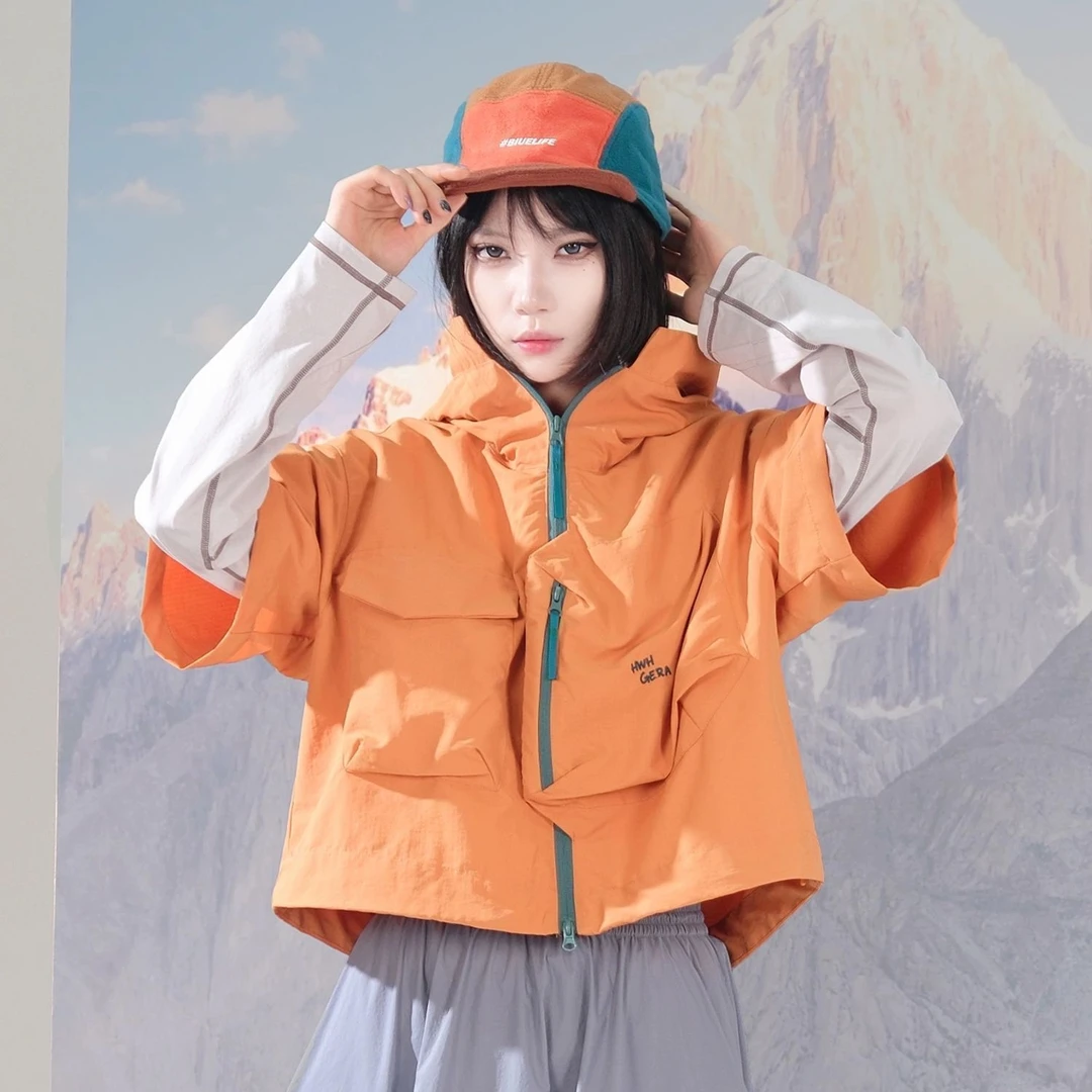 Sports Outdoor-2667山系户外机能运动马甲男女叠穿半袖连帽外套