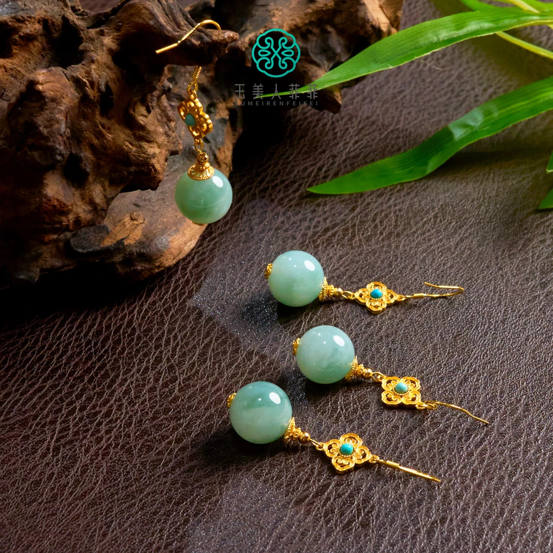 玉美人菲菲#S925翡翠圆珠耳坠约12mm+-多样性发一