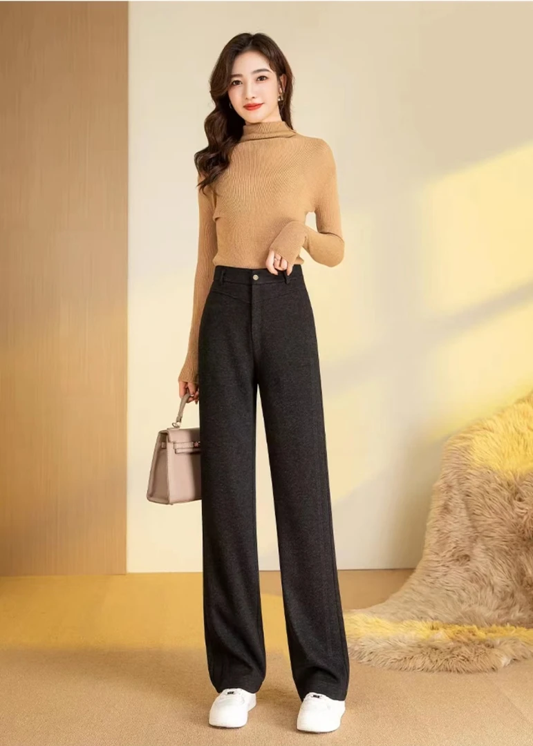 范范家【醋酸羊毛裤】冬季加绒加厚显瘦窄版阔腿裤1629