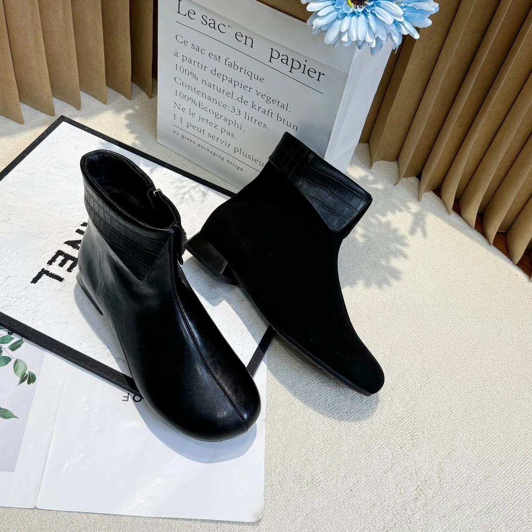 加宽加肥圆头低跟减龄百搭矮靴有大棉和绒里5371