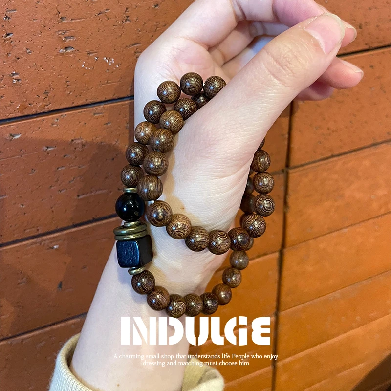 新中式金丝檀木国潮双圈单圈手串男女款时尚休闲小众高级百搭手链