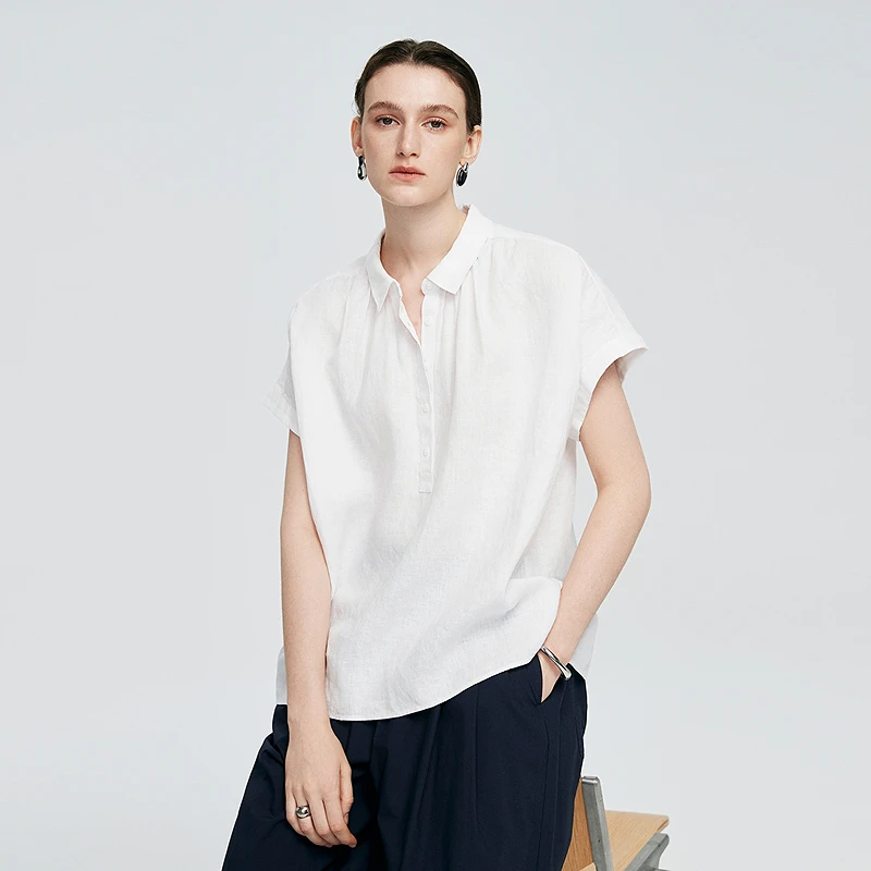 初棉【上新】亚麻时尚休闲百搭简约短袖宽松显瘦衬衣363604032