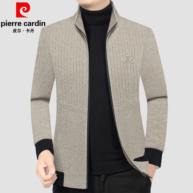 皮尔卡丹春秋季新款商务男士外套雪尼尔短款休闲上衣立领时尚夹克