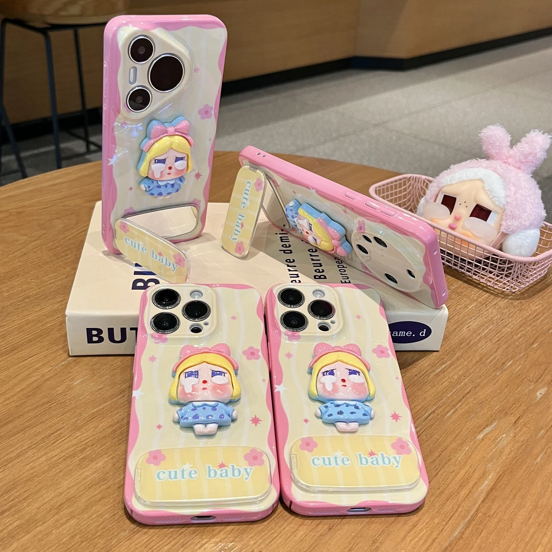 雅天立波浪花朵哭娃女孩适用苹果16/15手机壳华为P70vivoppo小米