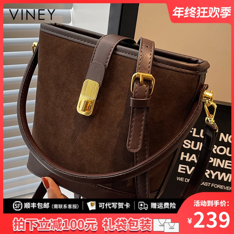 Viney水桶包包2025新款秋冬牛皮女包高级感单肩大容量手提斜挎包