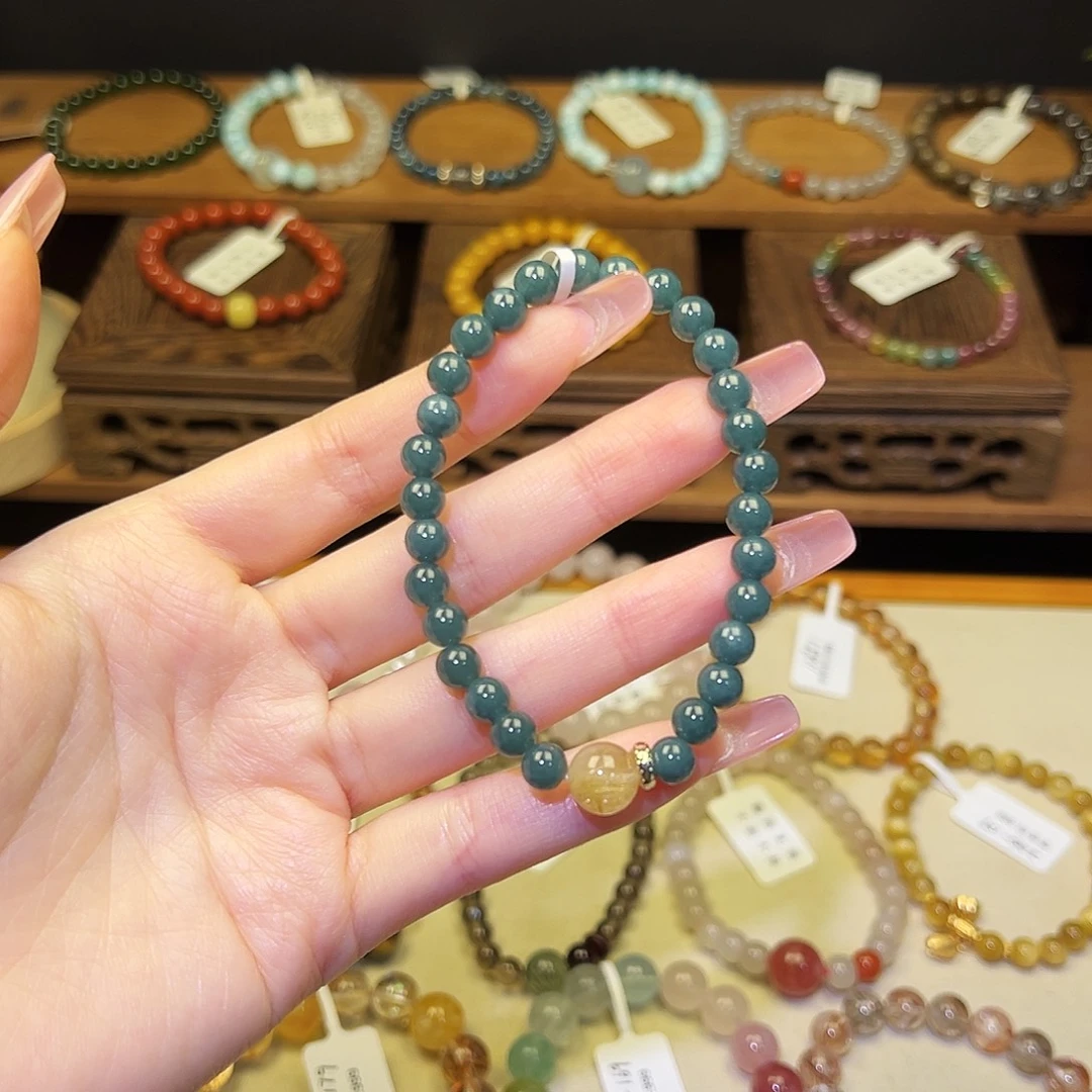 银S925镀金镶嵌水晶手串蓝1184