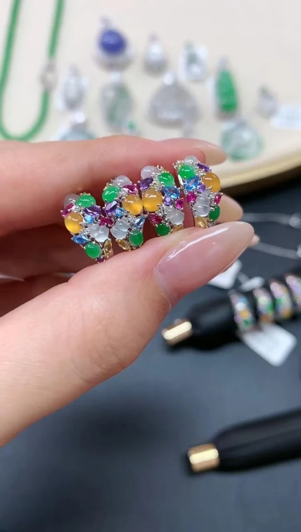 翡翠18K金镶嵌耳饰S283|多样性发货一件|6800