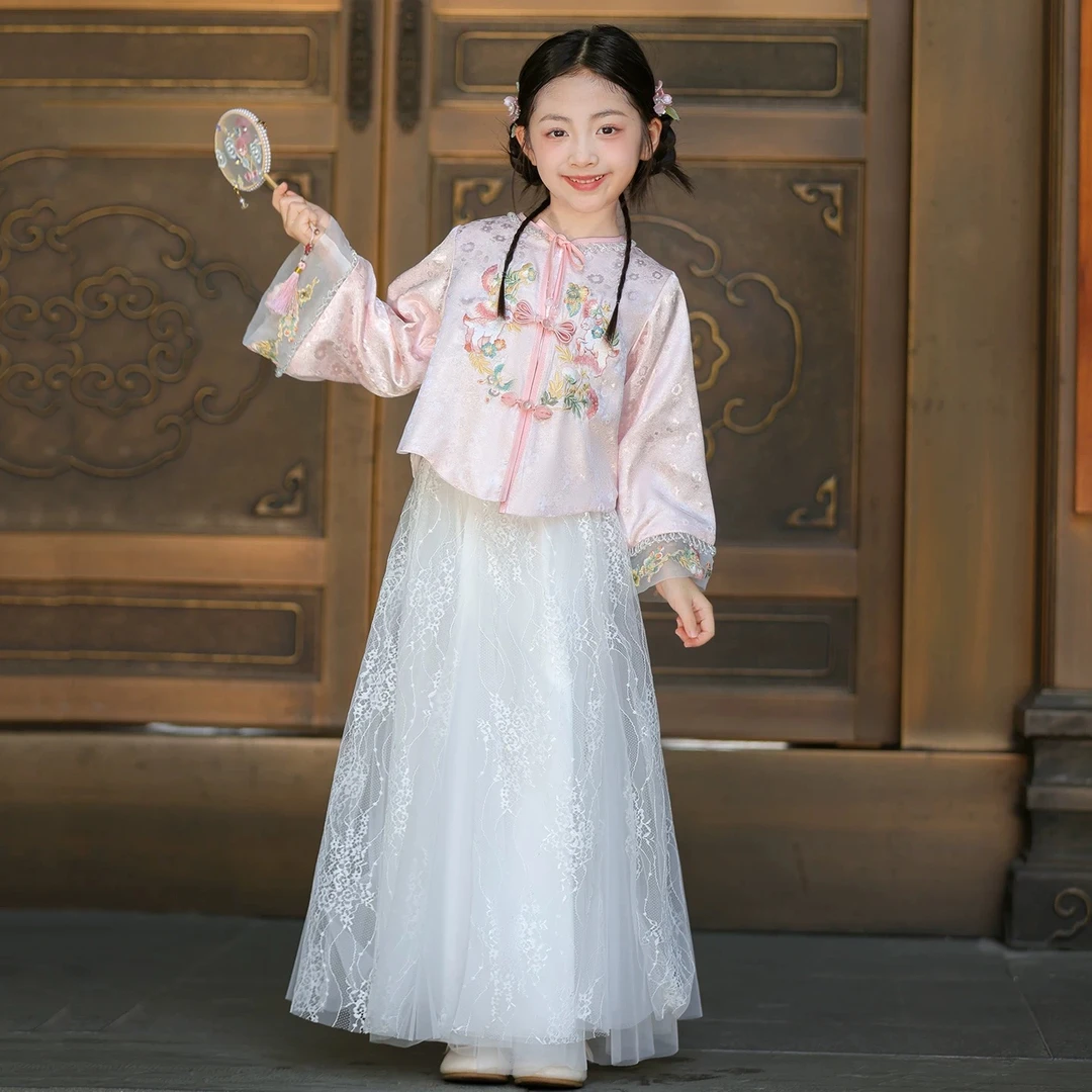 2025新款女童明制汉服套装儿童国风古风唐装小女孩国学服古装春秋