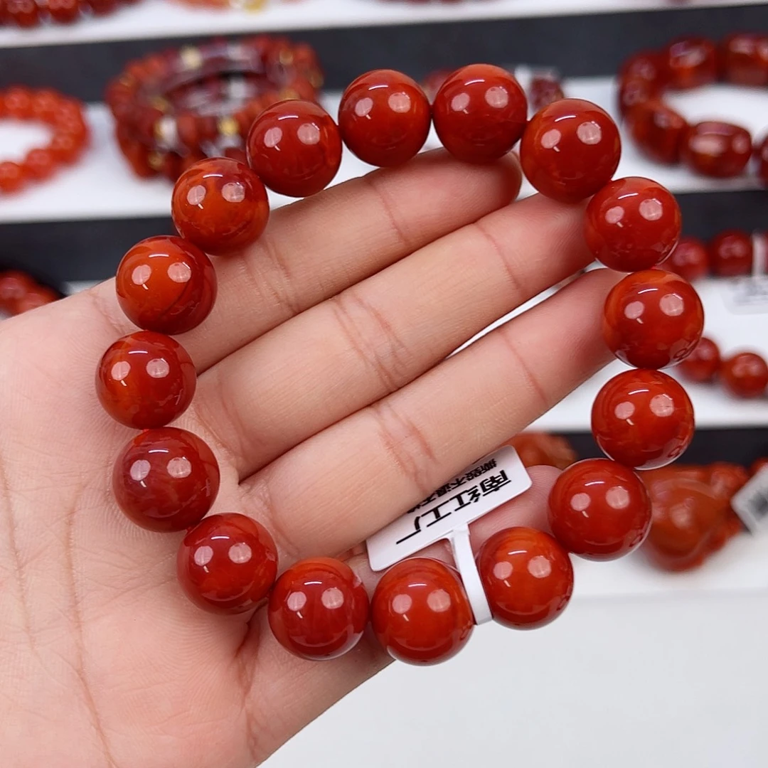 手串未镶嵌南红玛瑙明*瓦西锦红收藏级圆珠单圈13mm