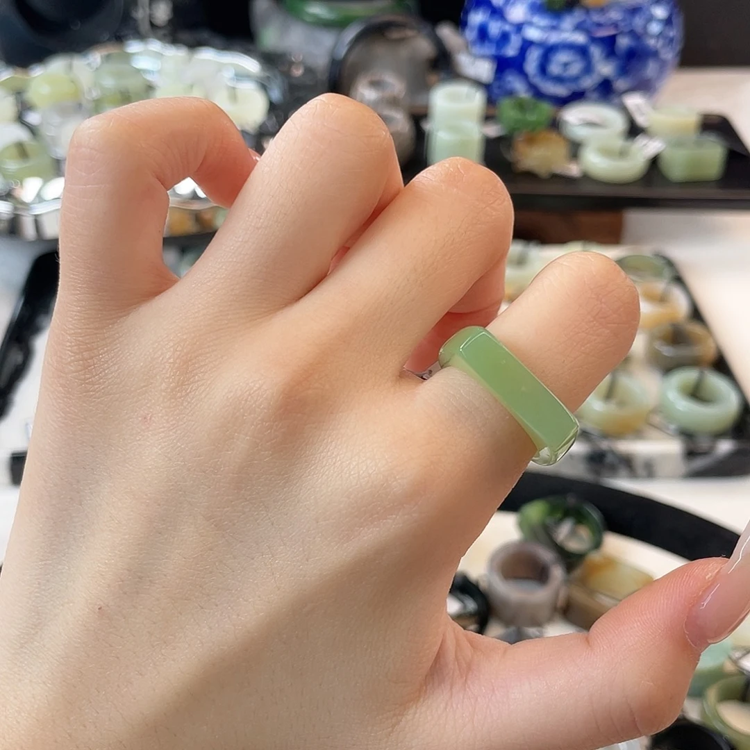 和田玉未镶嵌戒指c8 翠青马鞍17.5