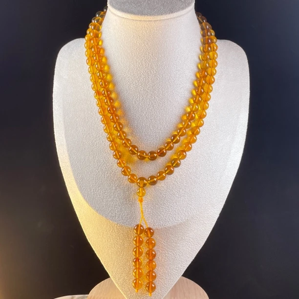 芷桦珠宝-天然缅甸灵草珀8+mm项链108念珠佛珠长链手串多圈时尚