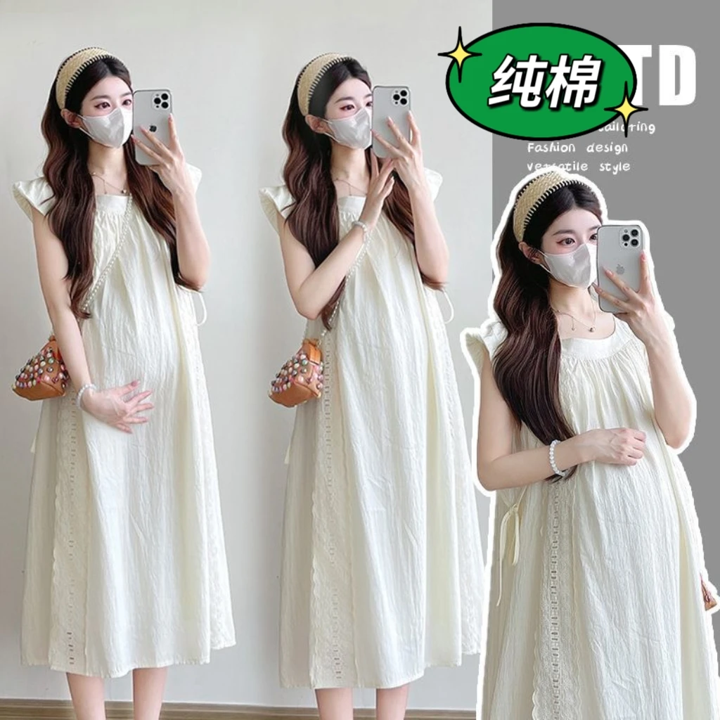 2025孕妇装纯棉连衣裙夏季薄款时尚显瘦洋气裙气质大码孕期长裙女