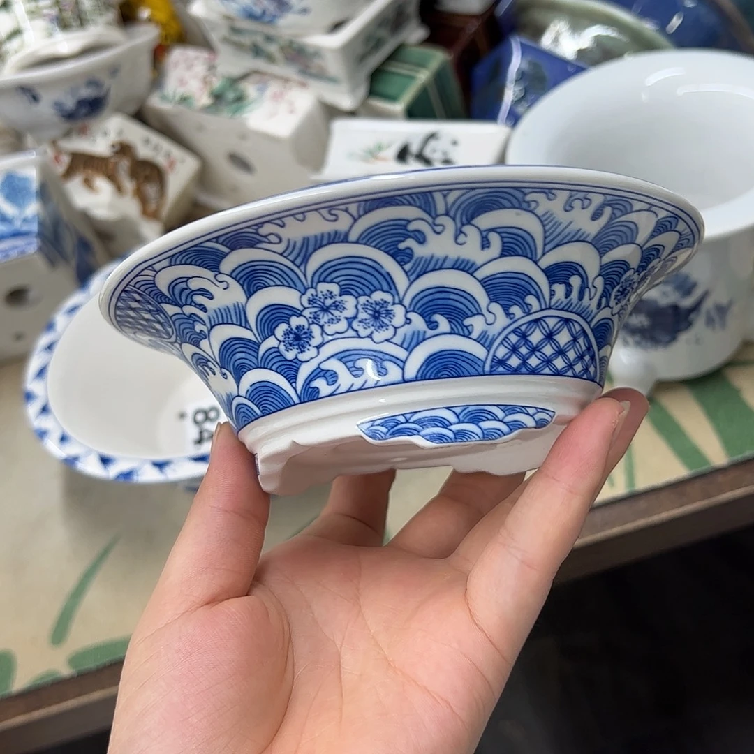紫砂花盆595号瑕疵15/5cm仿手绘海浪花纹