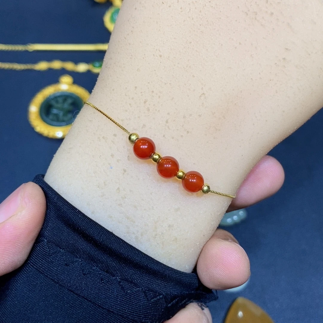 玛瑙/玉髓银S925镀金镶嵌手链