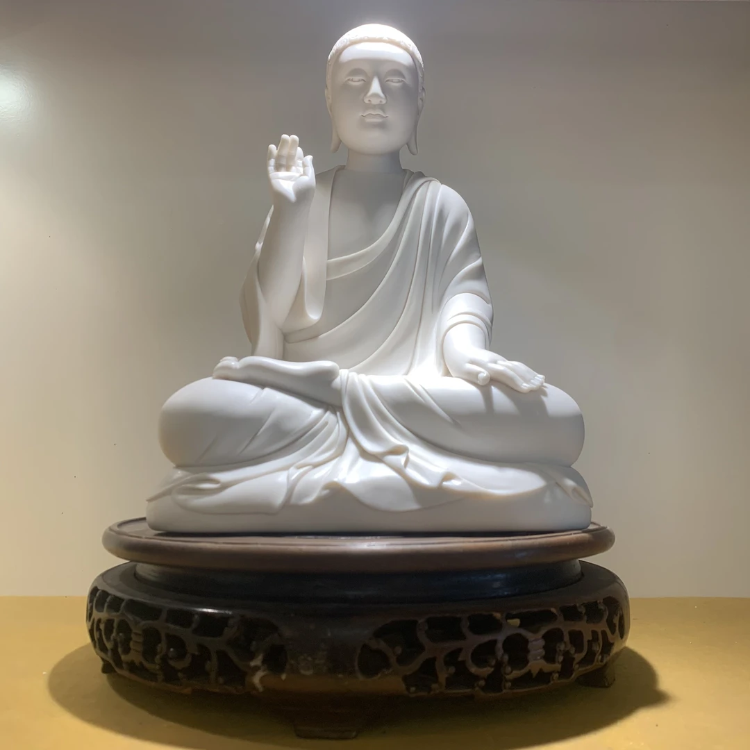 德化白瓷中式释迦摩尼手工陶瓷工艺品雕塑创意家用释迦牟尼白色