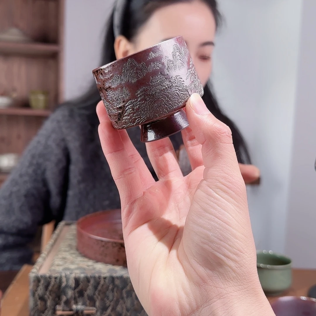 摆件瓷铁胎铁釉小高脚