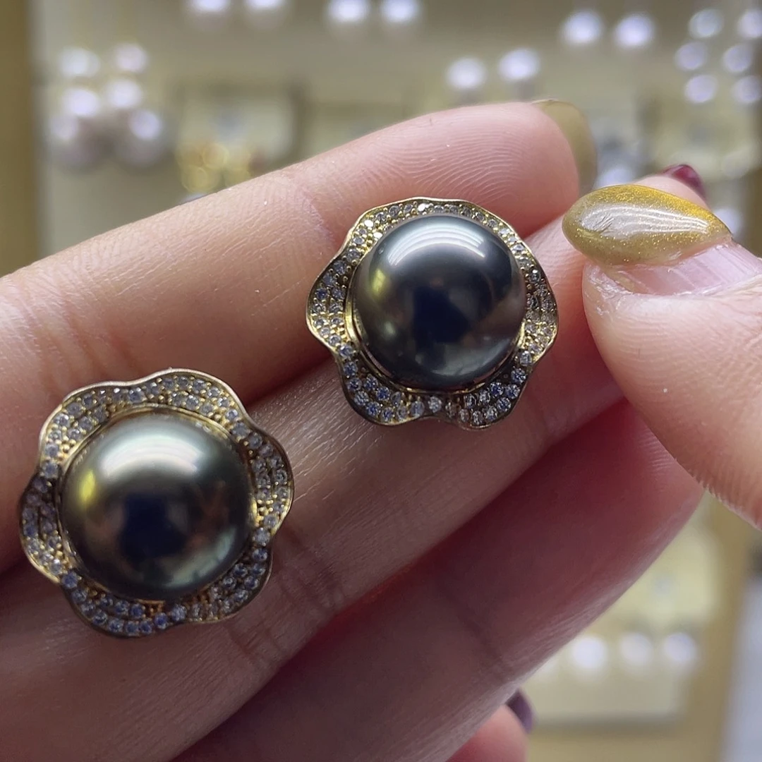 耳饰银S925镶嵌海水珍珠