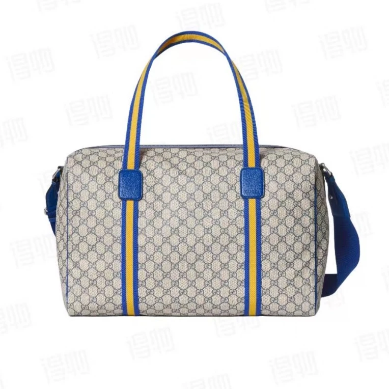 99新 GUCCI/古驰 GG supreme拼色条纹0693旅行袋 尺寸47x27x30