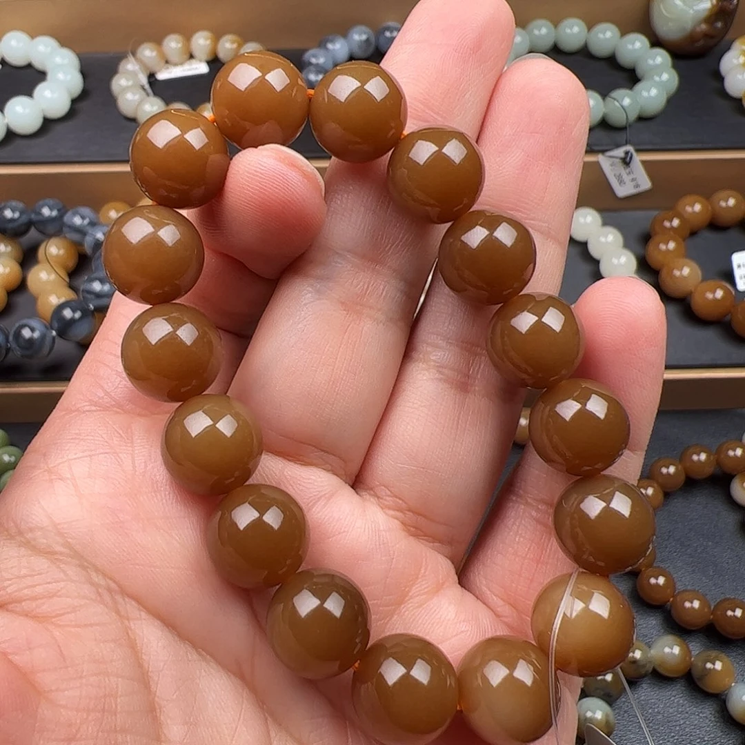 和田玉未镶嵌手链新疆且末金山红糖卡12