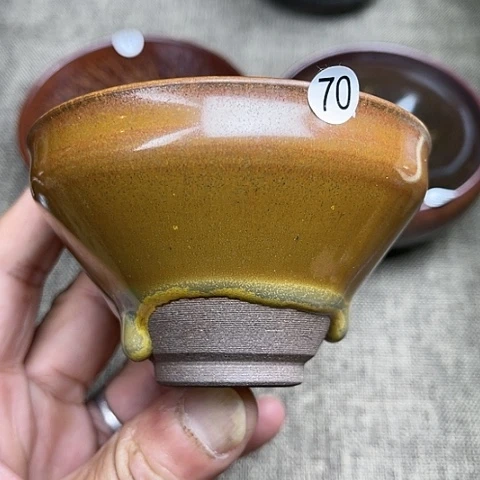 茶盏龙窑柴烧鳝鱼黄玉兰杯8.8口径